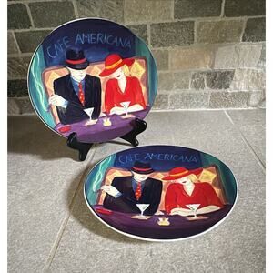 Set of 2 Café Americana Oval Salad Plates Sango 8.5" x 7.5"